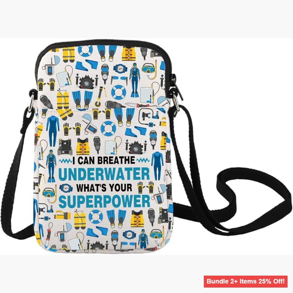 Canvas Crossbody Bag with Adjustable Strap, 3 Pockets, Machine Washable
